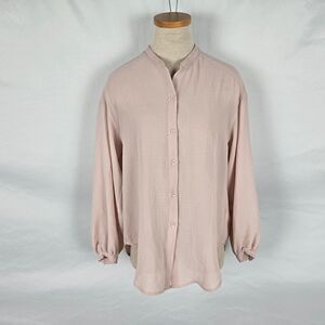 Max Studio Women's XS Pink Button Down Long Sleeve Ruffle Trim Oversized NWT